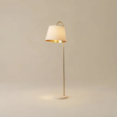 Verola Modern Arched Floor Lamp - Black/White Metal with Fabric Shade Living Room