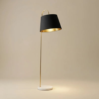 Verola Modern Arched Floor Lamp - Black/White Metal with Fabric Shade Living Room