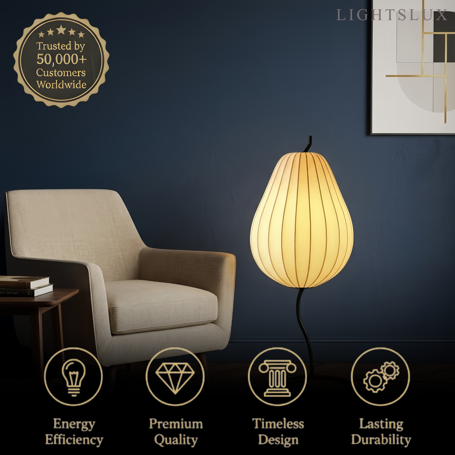 Zenno Japanese Style Floor Lamp with Pear-Shaped 