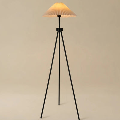 Irondale Modern Floor Lamp - Dark Green & White Tripod with Pleated Fabric for Bedroom