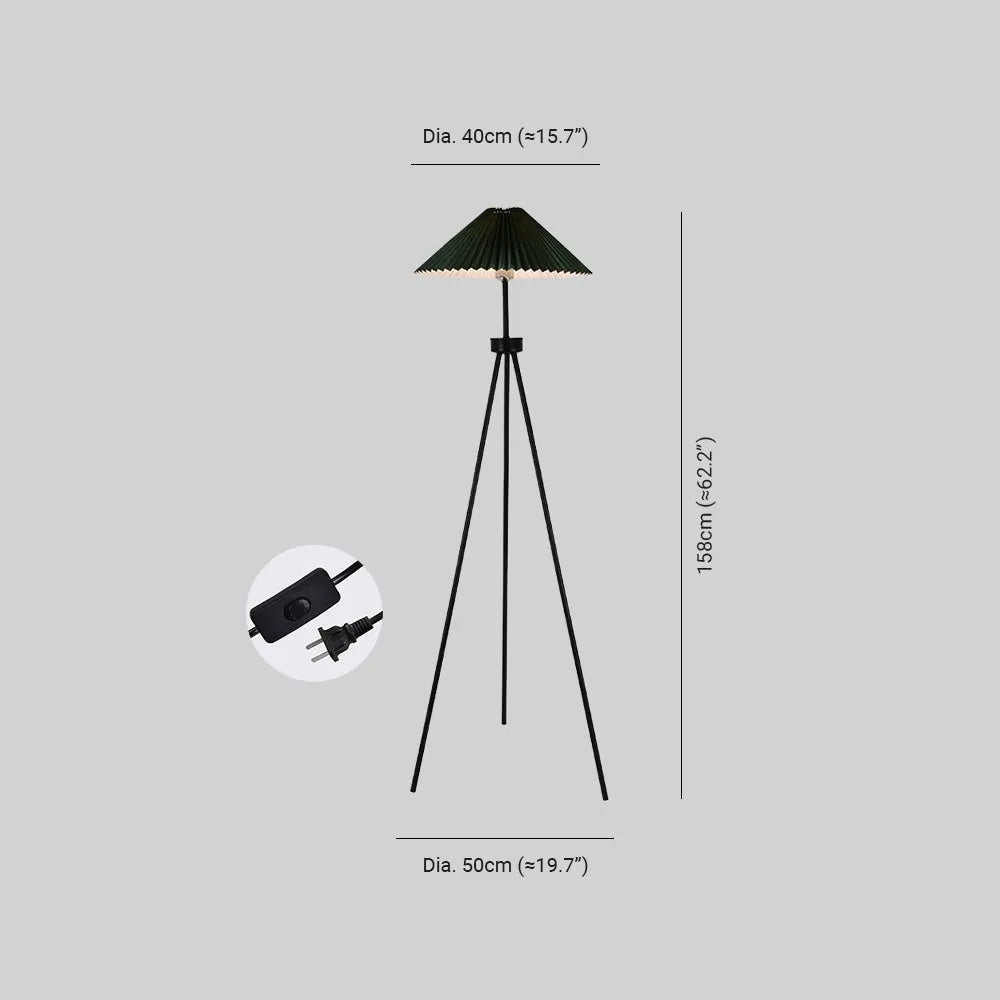 Irondale Modern Floor Lamp - Dark Green & White Tripod with Pleated Fabric for Dimensions