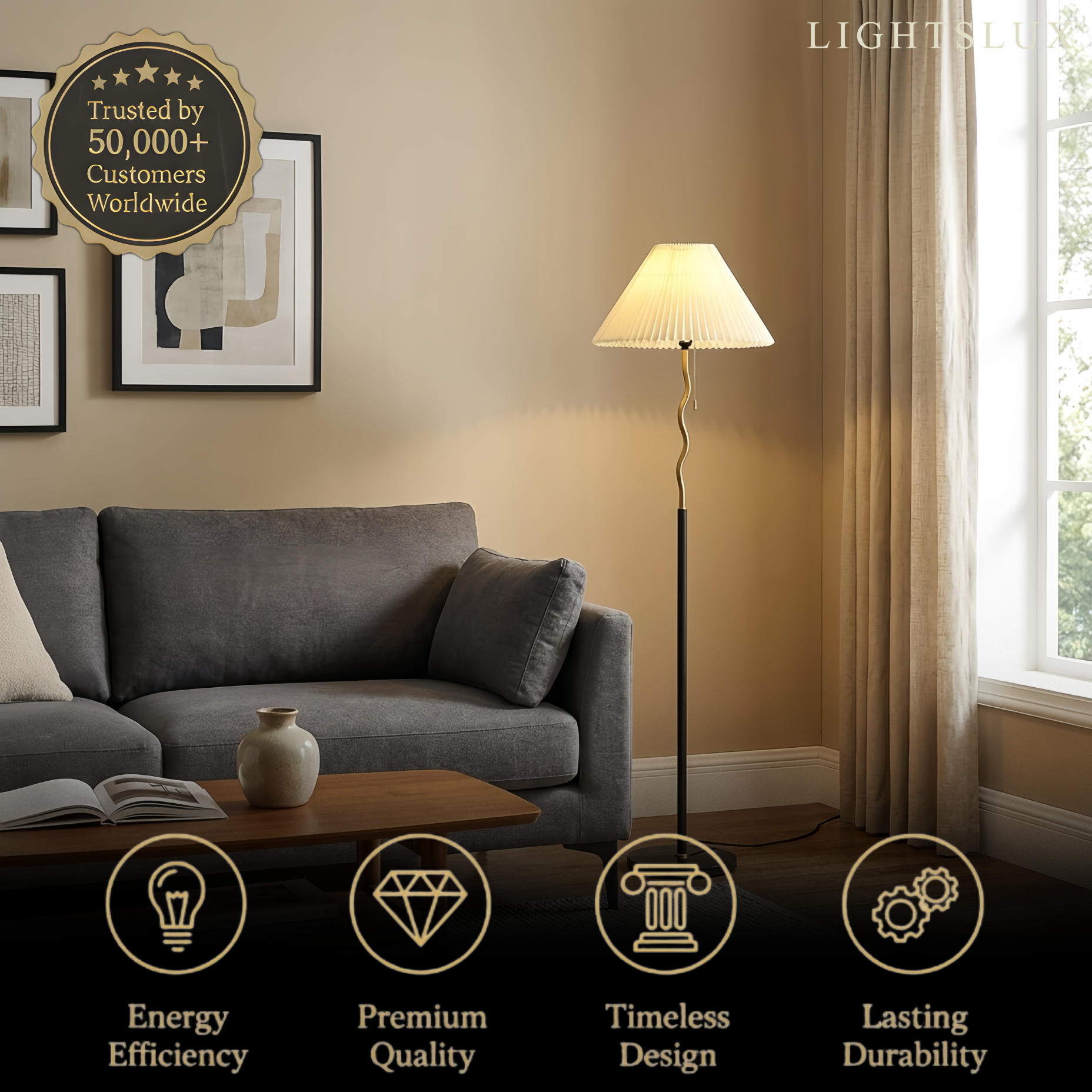 Crema Minimalist Metal & Fabric Floor Lamp