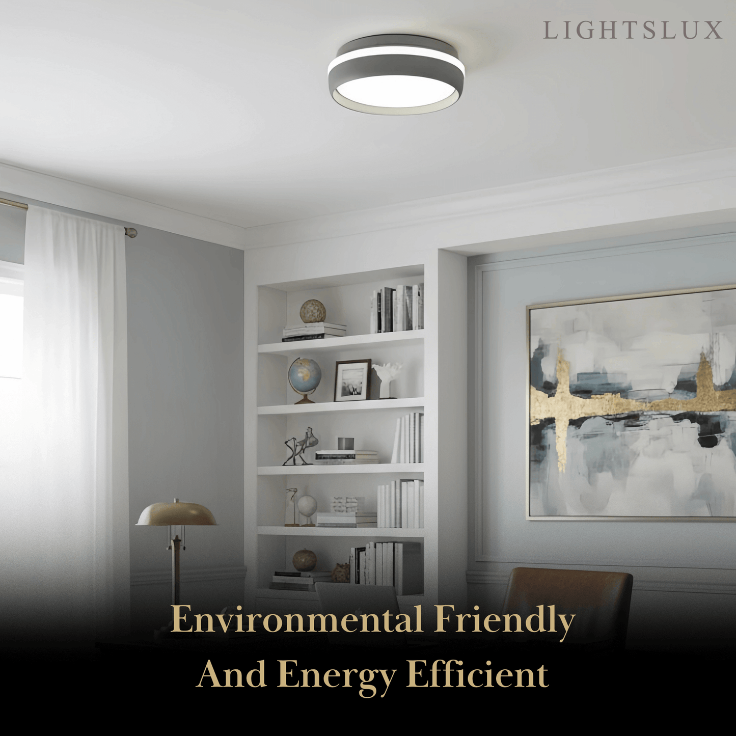 Embrace Modern Round Ceiling Light – Black or Grey Metal for Bedroom