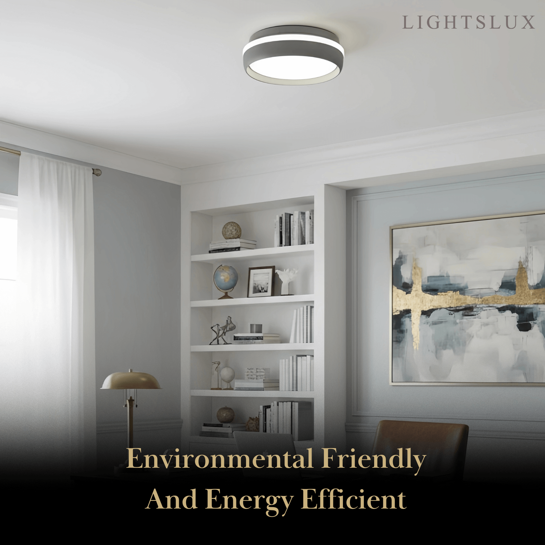 Embrace Modern Round Ceiling Light – Black or Grey Metal for Bedroom
