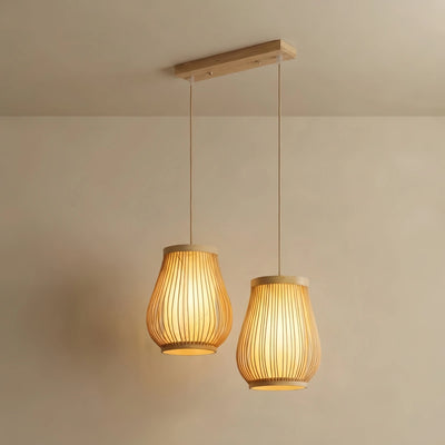 Bamburo Rustic Handwoven Rattan Pendant Light -- Natural Texture for Dining Room