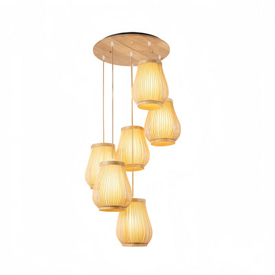 Bamburo Rustic Handwoven Rattan Pendant Light -- Natural Texture for Dining Room