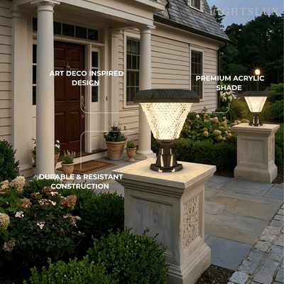 Lunara Art Deco Solar Outdoor Pillar Lights 