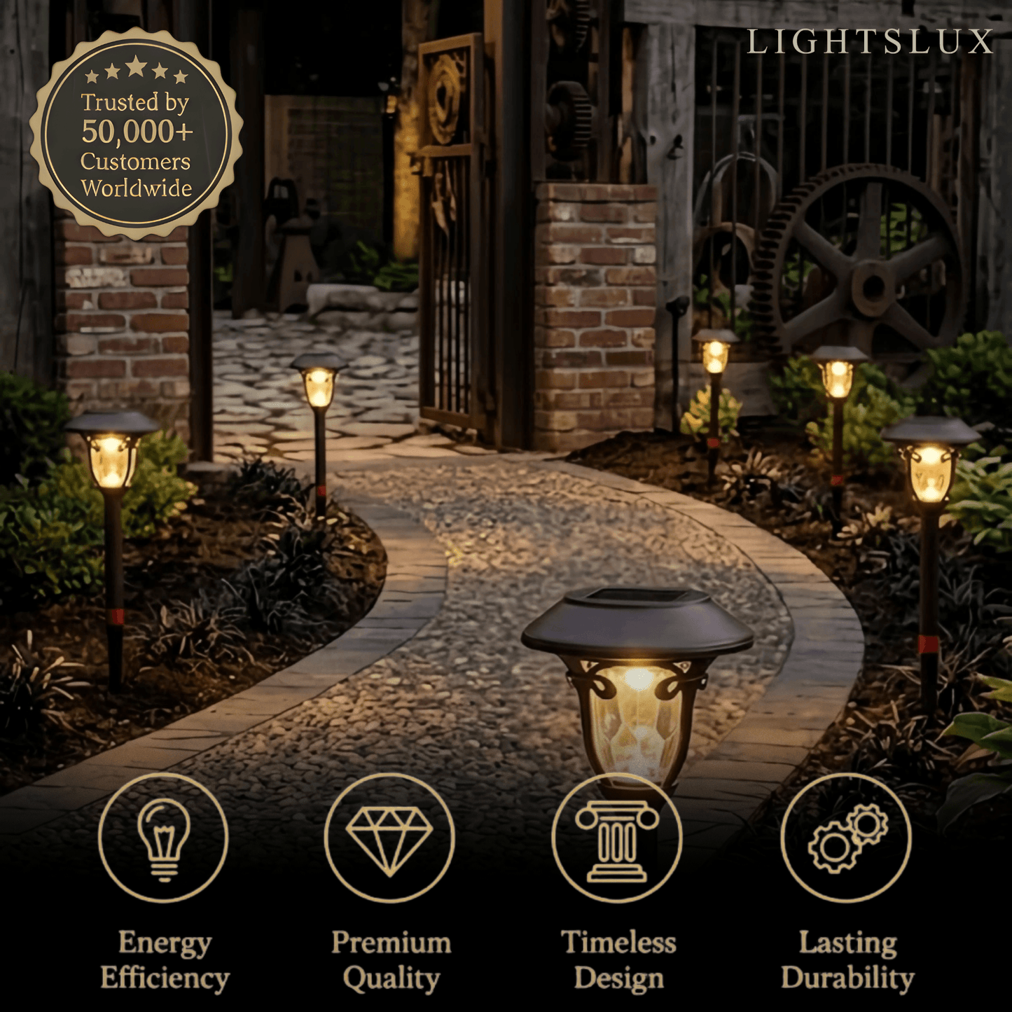 Irondale Industrial Bowl-Shaped Solar Pathway Light – Coffee Metal Outdoor Lamp