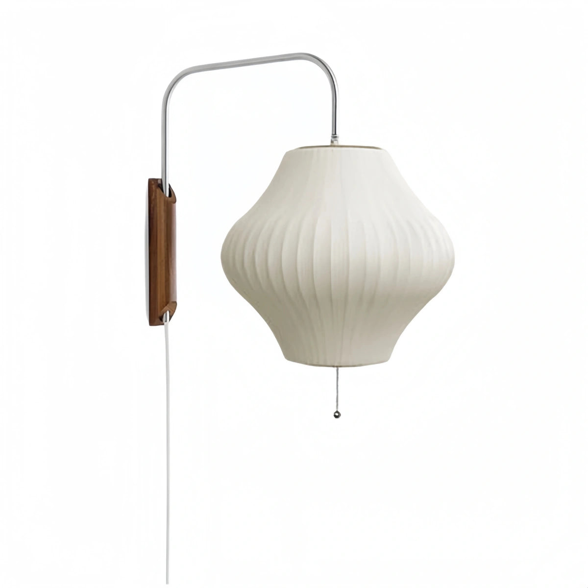 Velora Modern Plug-In Wall Lamp -- Polymer Steel Walnut Metal Chrome & Walnut with White Shade for Bedroom