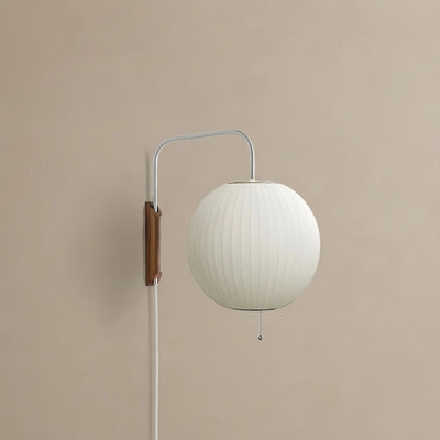 Velora Modern Plug-In Wall Lamp -- Polymer Steel Walnut Metal Chrome & Walnut with White Shade for Bedroom