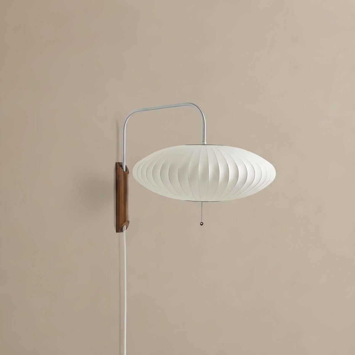 Modern Plug-In Wall Lamp -- Polymer Steel Walnut Metal Chrome & Walnut with White Shade for Bedroom