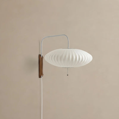 Modern Plug-In Wall Lamp -- Polymer Steel Walnut Metal Chrome & Walnut with White Shade for Bedroom
