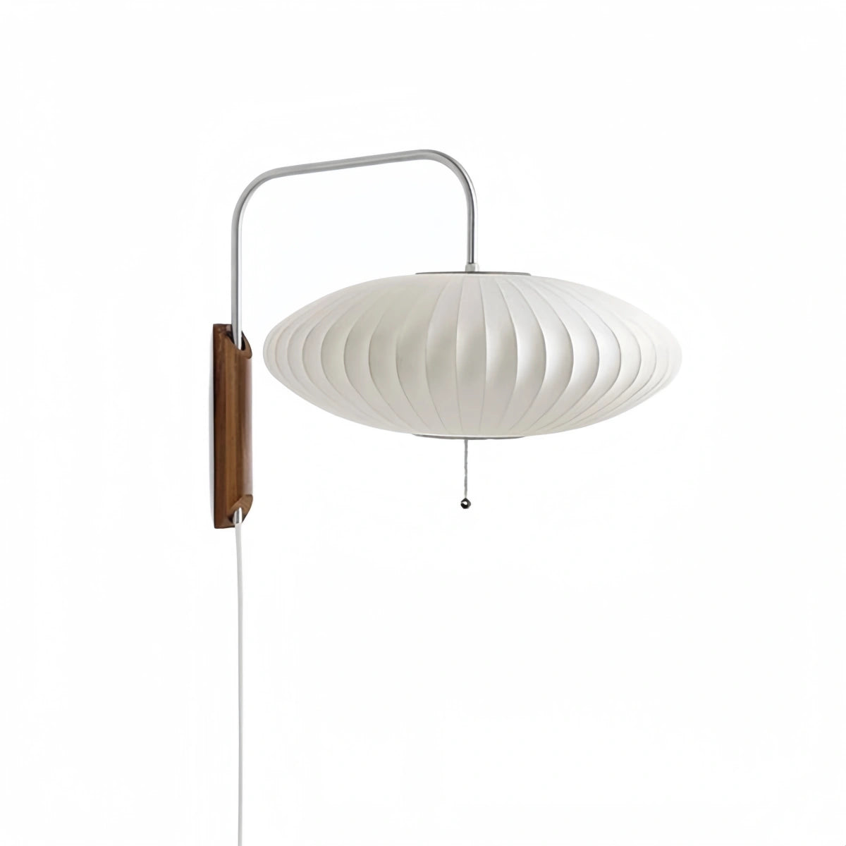 Velora Modern Plug-In Wall Lamp -- Polymer Steel Walnut Metal Chrome & Walnut with White Shade for Bedroom