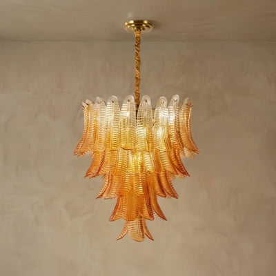 Excelis Luxury Glass Chandelier -- Amber Cascading Leaves for Dining Room