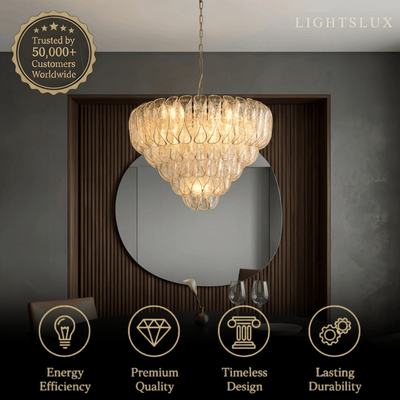 Excelis Luxury Chandelier --Textured Glass & Metal for Foyer