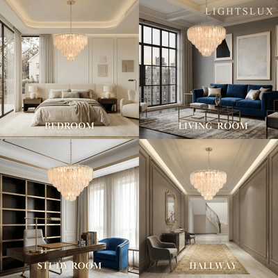 Excelis Luxury Chandelier --Textured Glass & Metal for Indoor