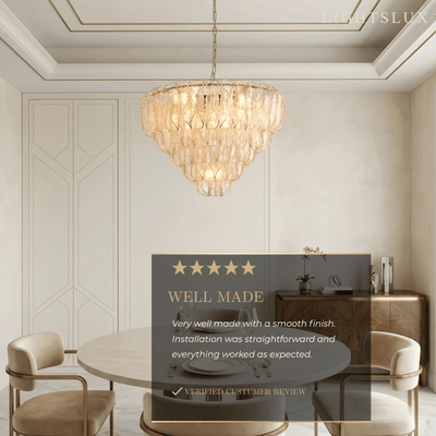 Excelis Luxury Chandelier --Textured Glass & Metal for Dining Room