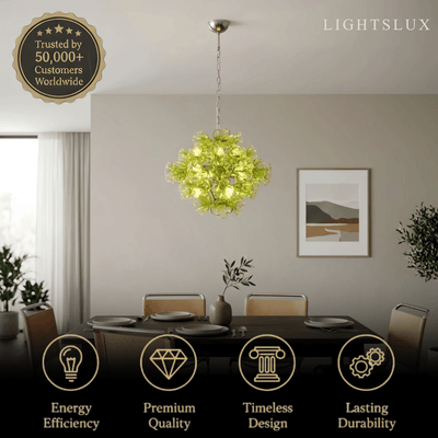 Vetro Mid-Century Glass Chandelier -- Green Ruffled Petals for Dining Rooms