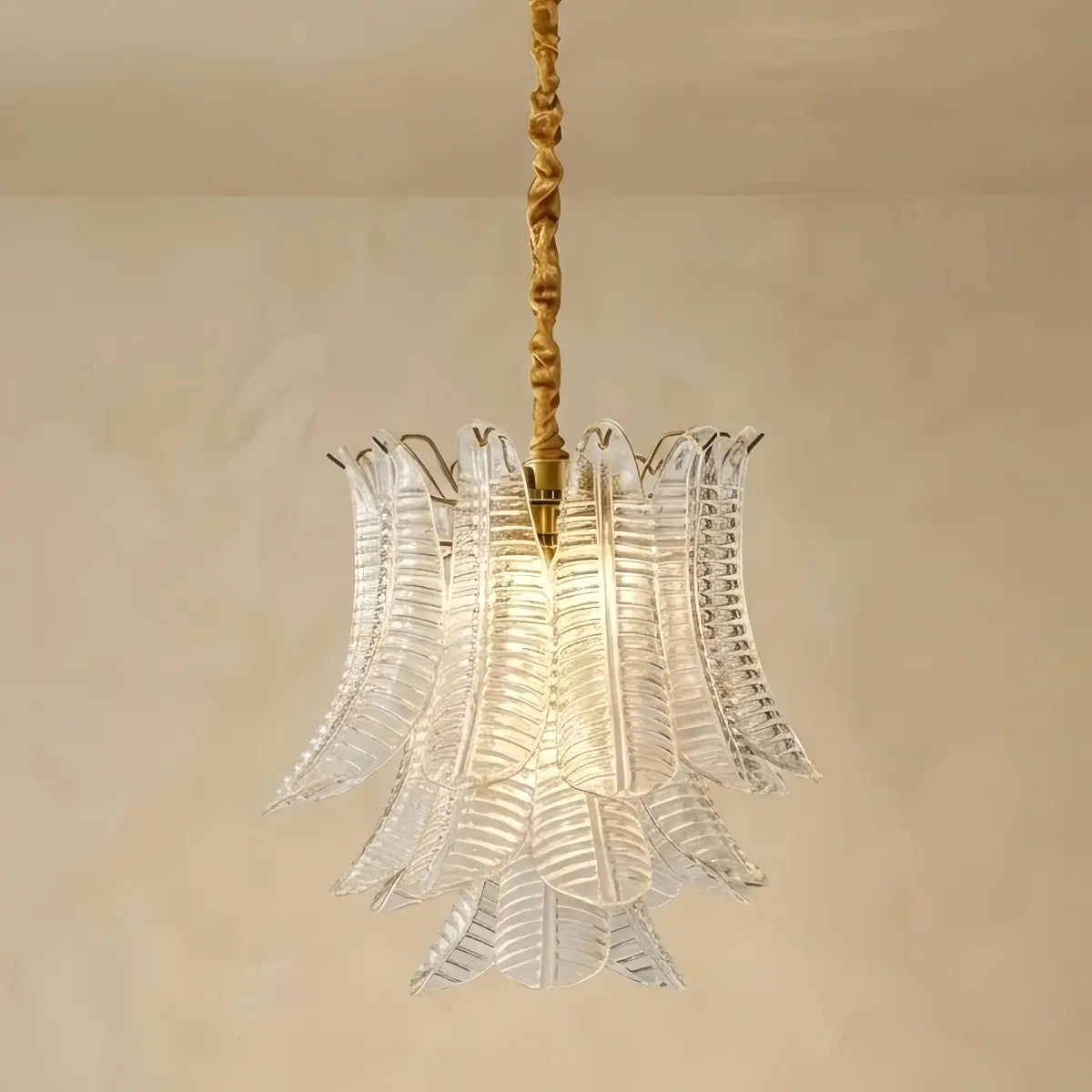 Excelis Luxury Sculptural Glass Leaf Chandelier -- Metal Frame for Dining Room