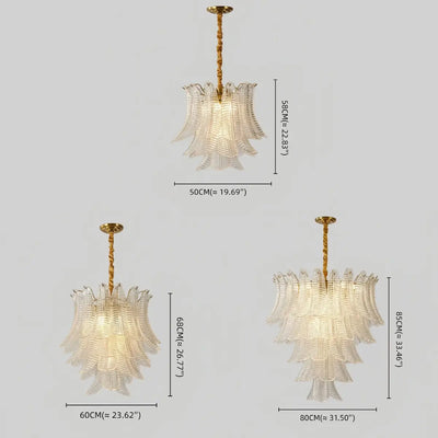 Excelis Luxury Sculptural Glass Leaf Chandelier -- Metal Frame for Dining Room Size
