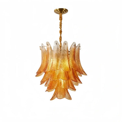 Excelis Luxury Glass Chandelier -- Amber Cascading Leaves for Dining Room