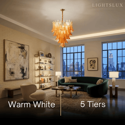 Excelis Luxury Glass Chandelier -- Amber Cascading Leaves for Dining Rooms