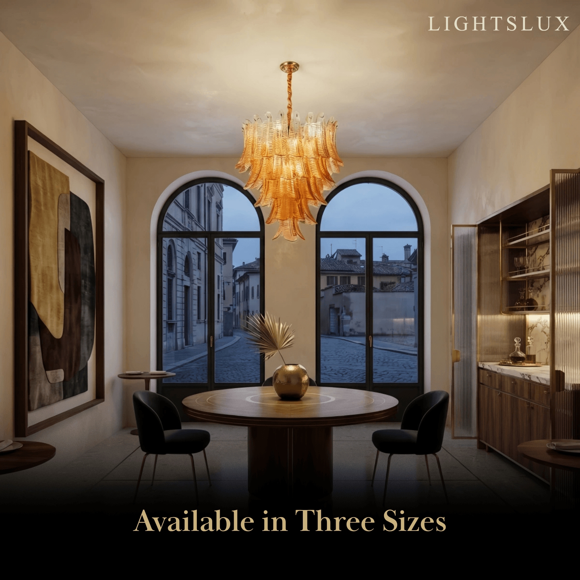 Excelis Luxury Glass Chandelier -- Amber Cascading Leaves for Dining Rooms
