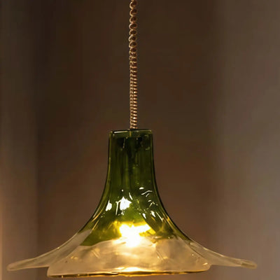 Vetro Art Deco Flared Glass Pendant Light -- Green/Grey/White for Dining Room Detail