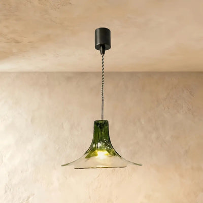 Vetro Art Deco Flared Glass Pendant Light -- Green for Dining Room