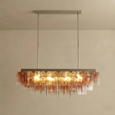 Excelis Luxury Linear Chandelier -- Layered Gradient Brown Glass for Dining Room