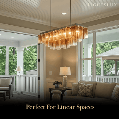 Excelis Luxury Linear Chandelier -- Layered Gradient Brown Glass for Living Room
