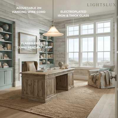 Vetro Minimalist Glass Pendant Light -- Anti-Glare White Finish for Study Room