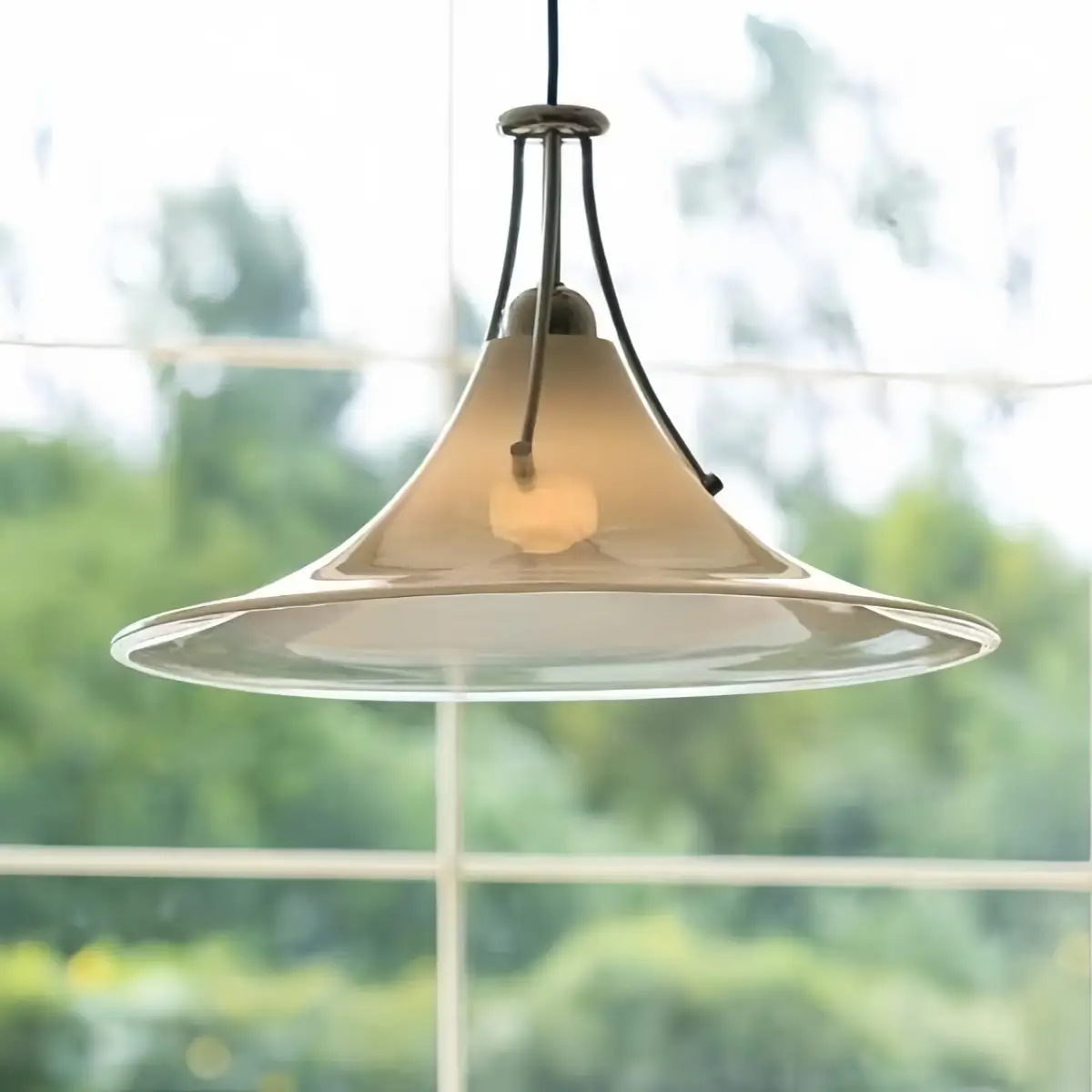 Vetro Minimalist Glass Pendant Light -- Anti-Glare White Finish for Dining Room Detail