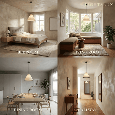Wabi-sabi Paper Pendant Light — Metal Frame for Living Room