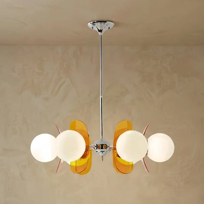Art Deco Pendant Lamp-- Metal & Acrylic Orange for Dining Room