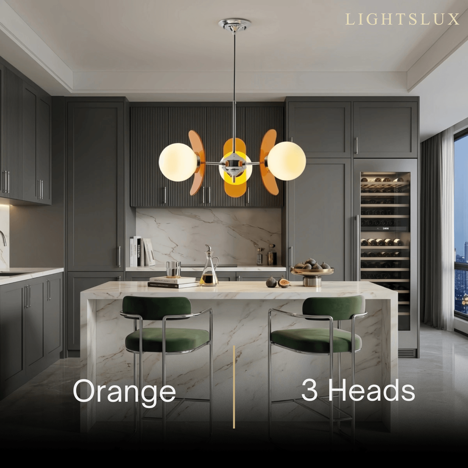 Vivara Art Deco Pendant Lamp-- Metal & Acrylic Brown/Orange for Kitchen Island