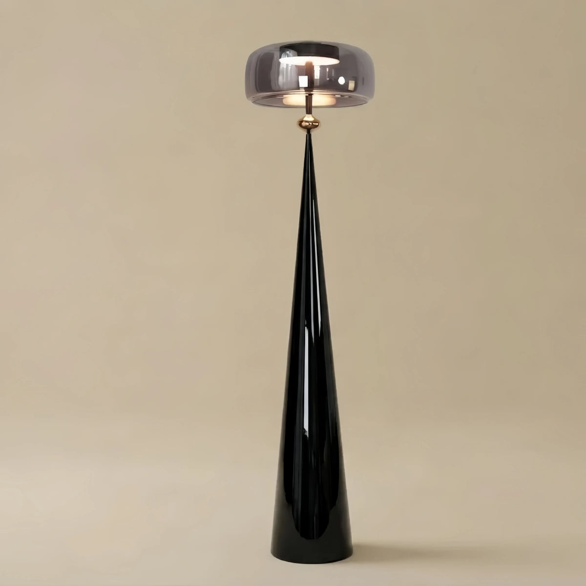 Vetro Modern Glass Floor Lamp -- Black Metal & Smoke Grey/Amber for Living Room