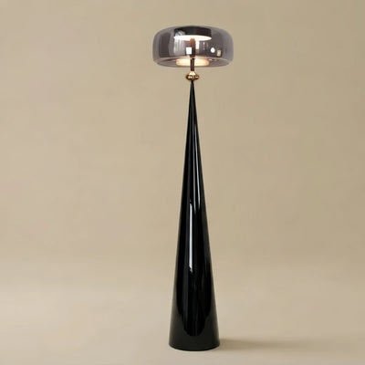 Vetro Modern Glass Floor Lamp -- Black Metal & Smoke Grey/Amber for Living Room