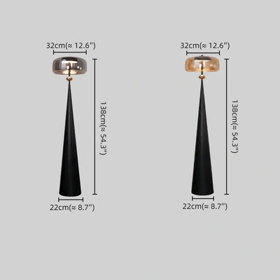 Vetro Modern Glass Floor Lamp -- Black Metal & Smoke Grey/Amber for Living Room Size