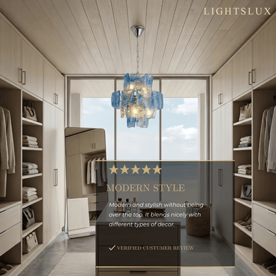 Excelis Luxury Branch-Style Tiered Chandelier— Metal & Glass Blue for Dressing Room