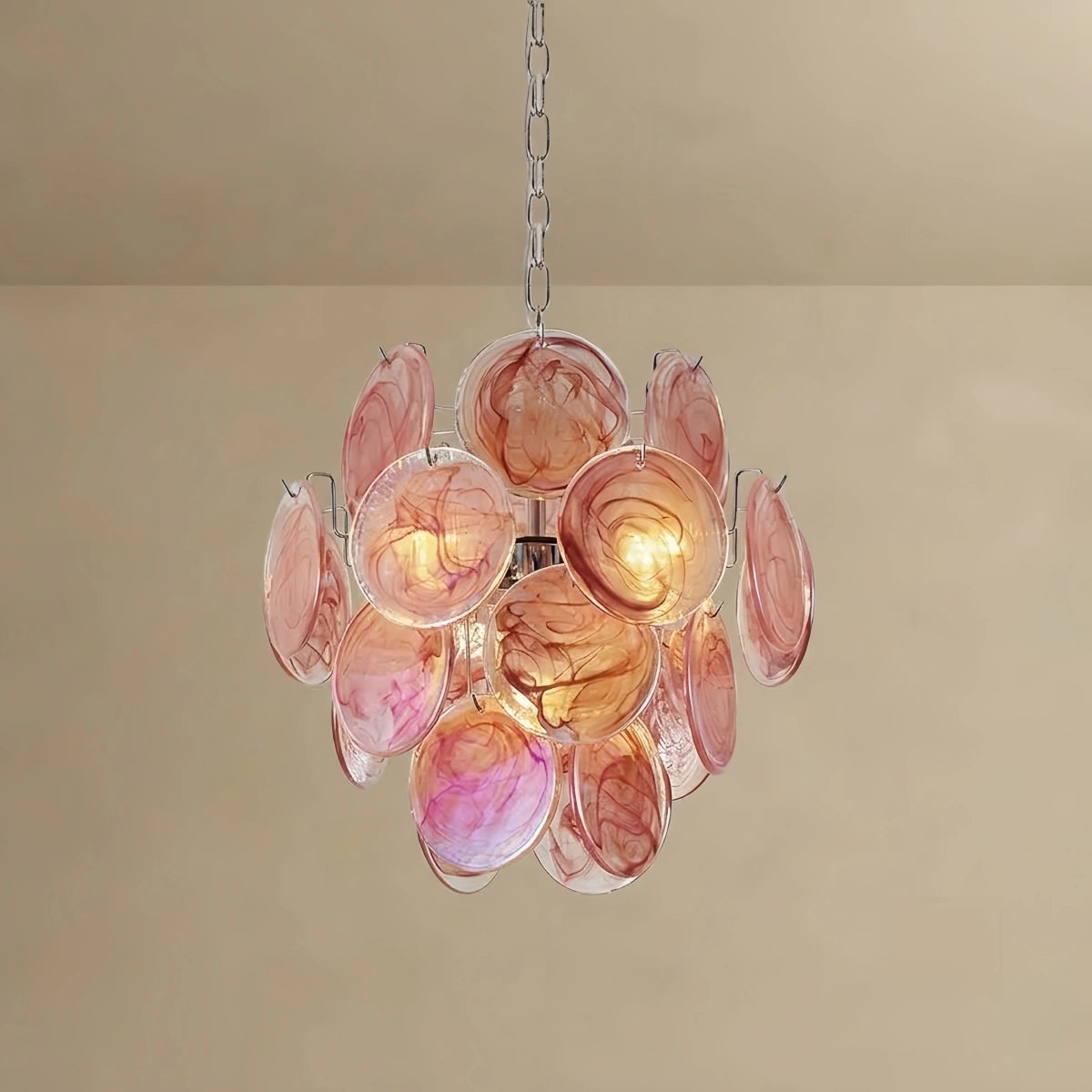 Excelis Art Deco Chandelier -- Handcrafted Iridescent Cloud Glass for Bedroom