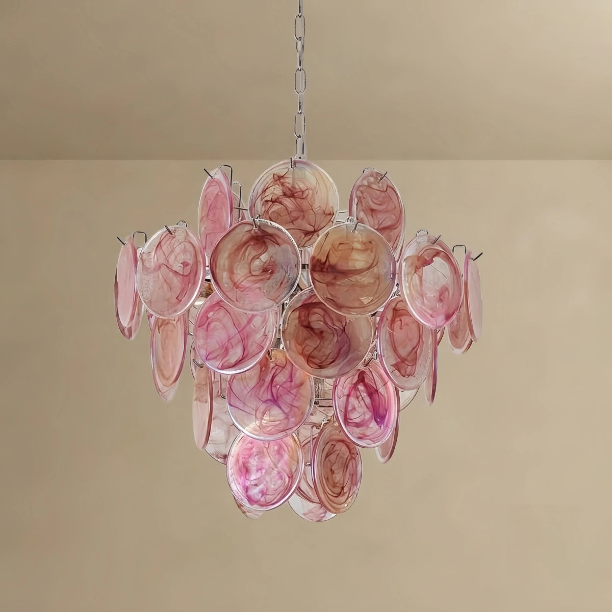 Excelis Art Deco Chandelier -- Handcrafted Iridescent Cloud Glass for Bedroom