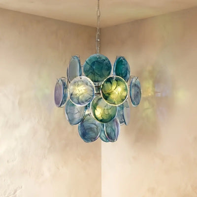 Excelis Art Deco Chandelier -- Handcrafted Iridescent Cloud Glass for Dining Room