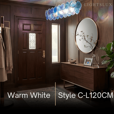 Excelis Art Deco Chandelier -- Handcrafted Iridescent Cloud Glass for Entryway