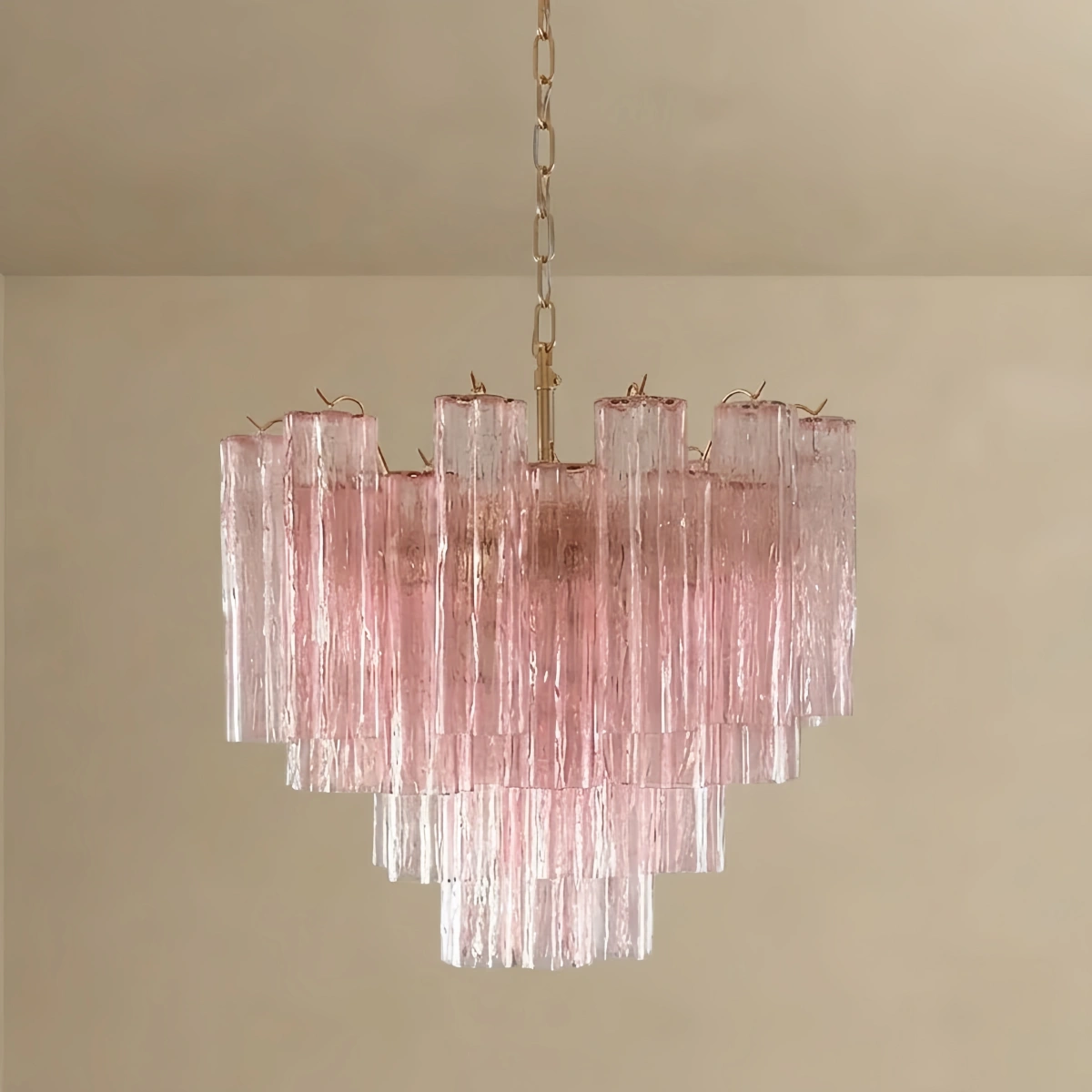 Vetro Art Deco Chandelier - Glass Iron with Tri-color LED - Pink Gold for Bedroom Living Room