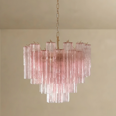 Vetro Art Deco Chandelier - Glass Iron with Tri-color LED - Pink Gold for Bedroom Living Room