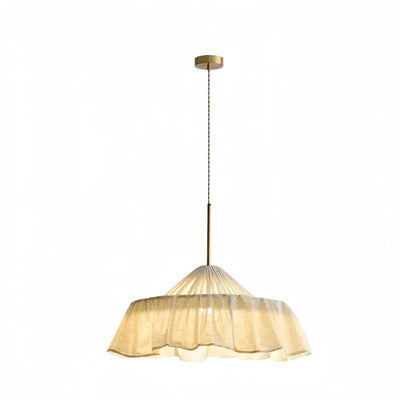 Velora Elegant Fabric Pendant Lamp -- Beige Pleated for Bedroom14