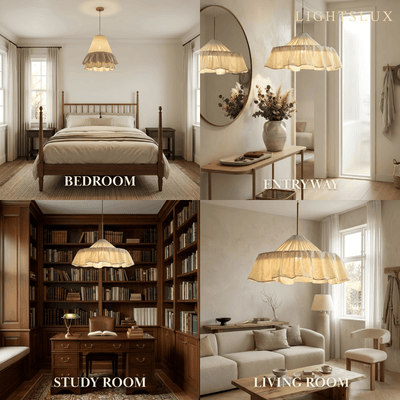 Velora Elegant Fabric Pendant Lamp -- Beige Pleated for Bedroom7