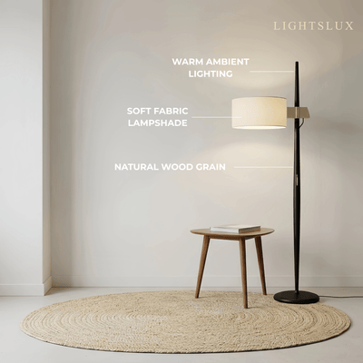 Velora Minimalist Wood Floor Lamp -- Cylindrical for Reading Corner