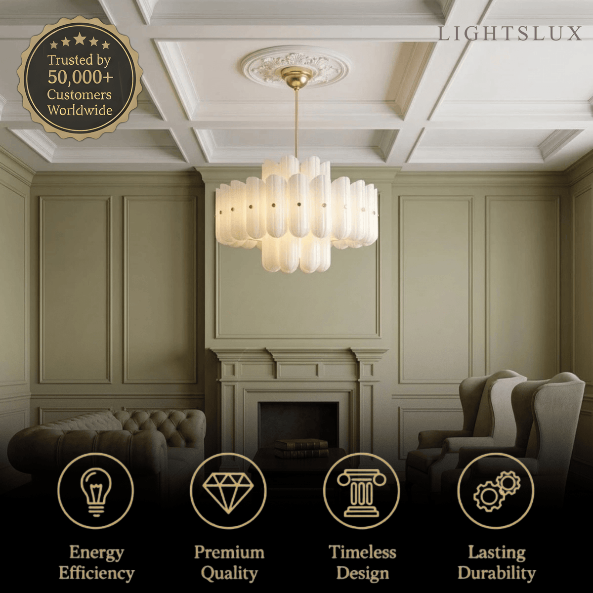 Velora Modern Chandelier - ABS with Built-in LED - Off-white for Living Room